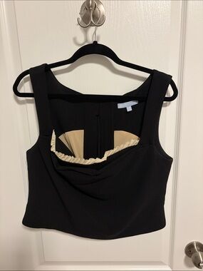 ANTONIO MELANI Black Bustier Style Camisole with Beige Inset and Ruffle
